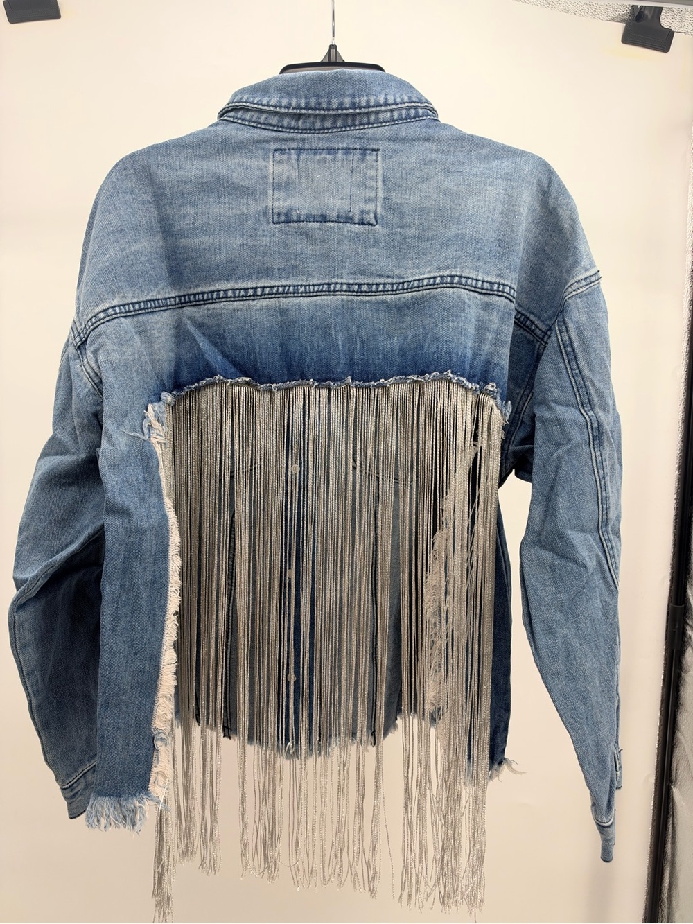 Light Blue Denim Jacket with Silver Fringe